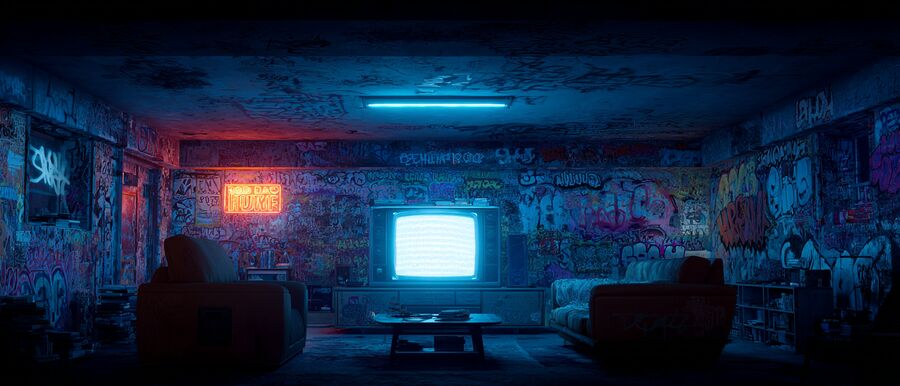 High-tech glossy 80s video game inspired creative visual