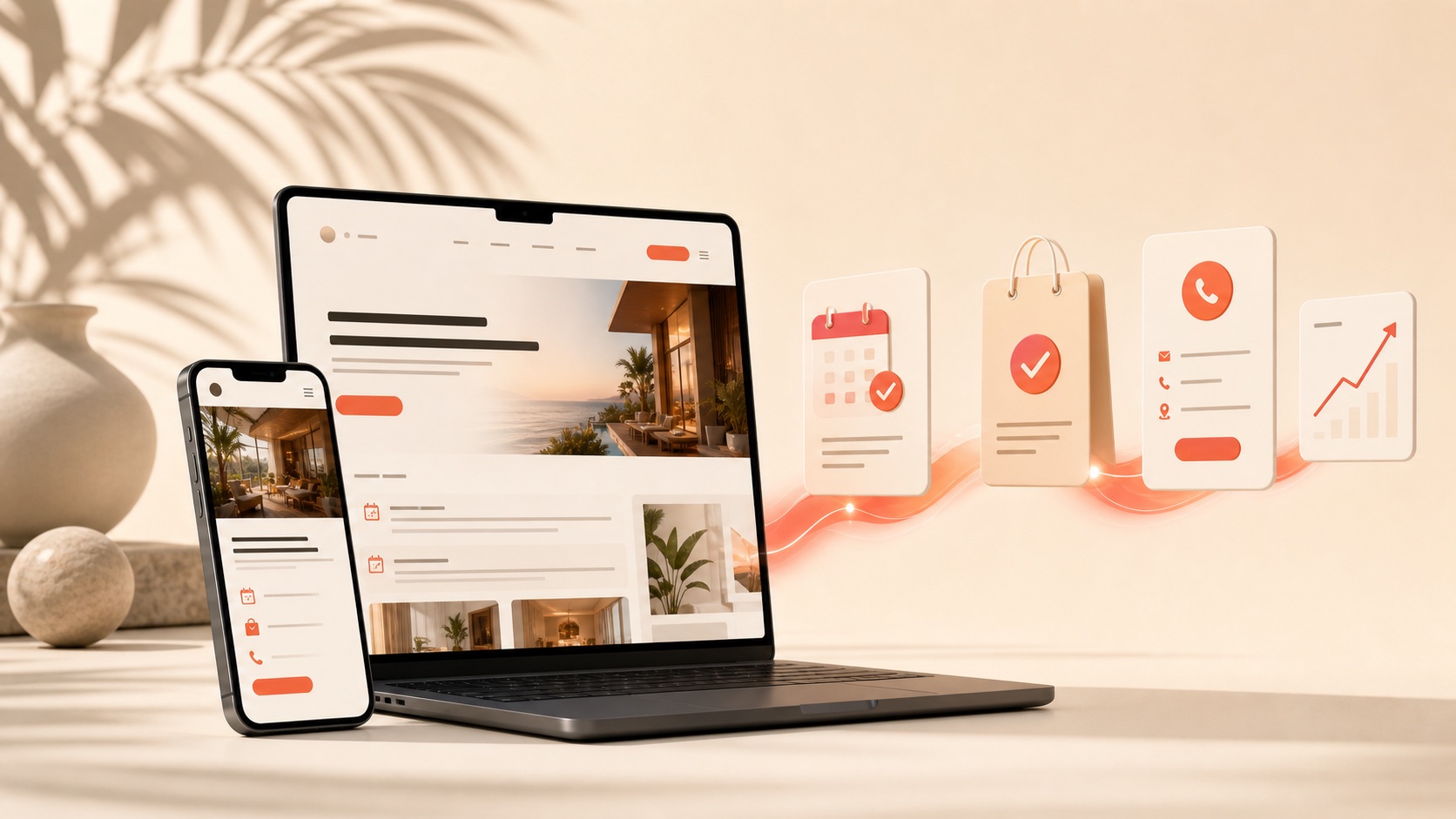 Hospitality website flowing into reservations, orders, calls, and measurable growth